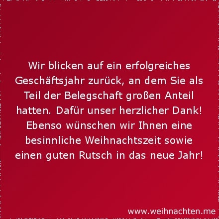 Wir blicken auf ein erfolgreiches Geschäftsjahr zurück, an dem Sie als Teil der Belegschaft großen Anteil hatten. Dafür unser herzlicher Dank! Ebenso wünschen wir Ihnen eine besinnliche Weihnachtszeit sowie einen guten Rutsch in das neue Jahr!