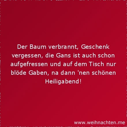 Der Baum verbrannt, Geschenk vergessen, die Gans ist auch schon aufgefressen und auf dem Tisch nur blöde Gaben, na dann 'nen schönen Heiligabend!