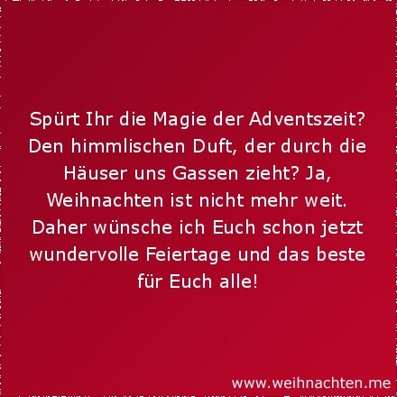 Spürt Ihr die Magie der Adventszeit? Den himmlischen Duft, der durch die Häuser uns Gassen zieht? Ja, Weihnachten ist nicht mehr weit. Daher wünsche ich Euch schon jetzt wundervolle Feiertage und das beste für Euch alle!