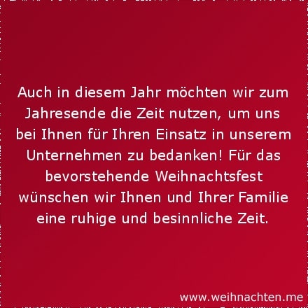 Auch in diesem Jahr möchten wir zum Jahresende die Zeit nutzen, um uns bei Ihnen für Ihren Einsatz in unserem Unternehmen zu bedanken! Für das bevorstehende Weihnachtsfest wünschen wir Ihnen und Ihrer Familie eine ruhige und besinnliche Zeit.