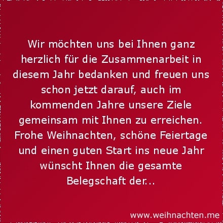 Wir möchten uns bei Ihnen ganz herzlich für die Zusammenarbeit in diesem Jahr bedanken und freuen uns schon jetzt darauf, auch im kommenden Jahre unsere Ziele gemeinsam mit Ihnen zu erreichen. Frohe Weihnachten, schöne Feiertage und einen guten Start ins neue Jahr wünscht Ihnen die gesamte Belegschaft der...